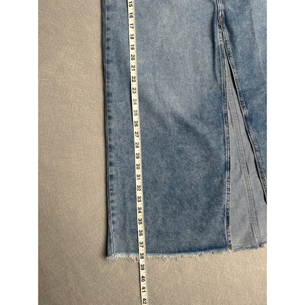 Pilcro Anthropologie Denim Maxi Skirt Light Wash Raw Hem Front Slit Size 10 - Picture 4 of 7